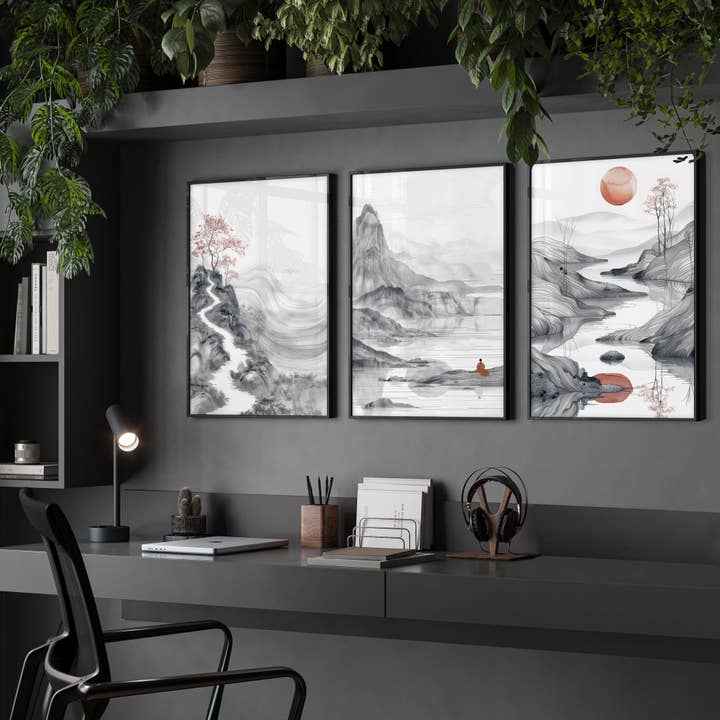 Extra Large Wall Art Framed | Set of 3 Asian Inspired Wall art Prints for wholesale by About Wall Art