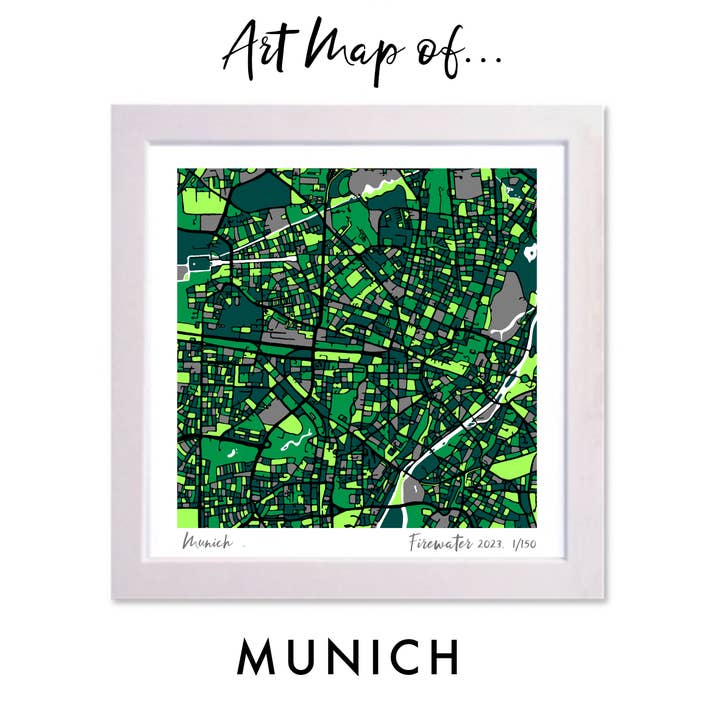 MUNICH, GERMANY ART MAP - DESENHADO À MÃO & EDIÇÃO LIMITADA por atacado de Firewater Gallery