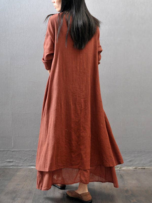 Sheer Trend - Wholesale Dress - Women's - Cotton Blend Split-Joint Solid Color Dress2