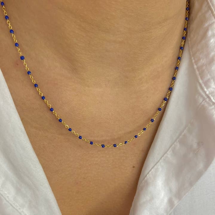 Cassette Barcelona - Wholesale Pendant/Charm Necklace - Blue Alicia Gold Plated Stainless Steel Pendant Necklace