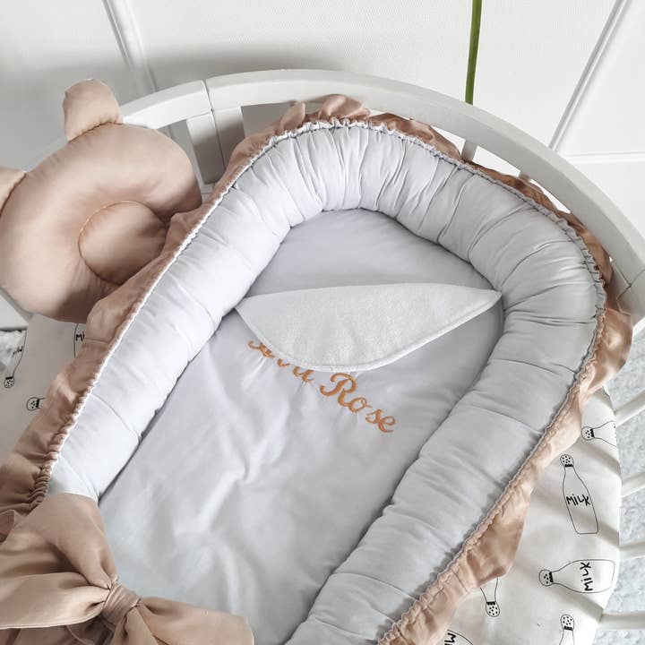 Allbright Kids - Vendita all'ingrosso Culla - Neonati - Nido per Neonati. BabyNest in Cotone + Ricamo Personalizzato. Cuscino in Regalo!15