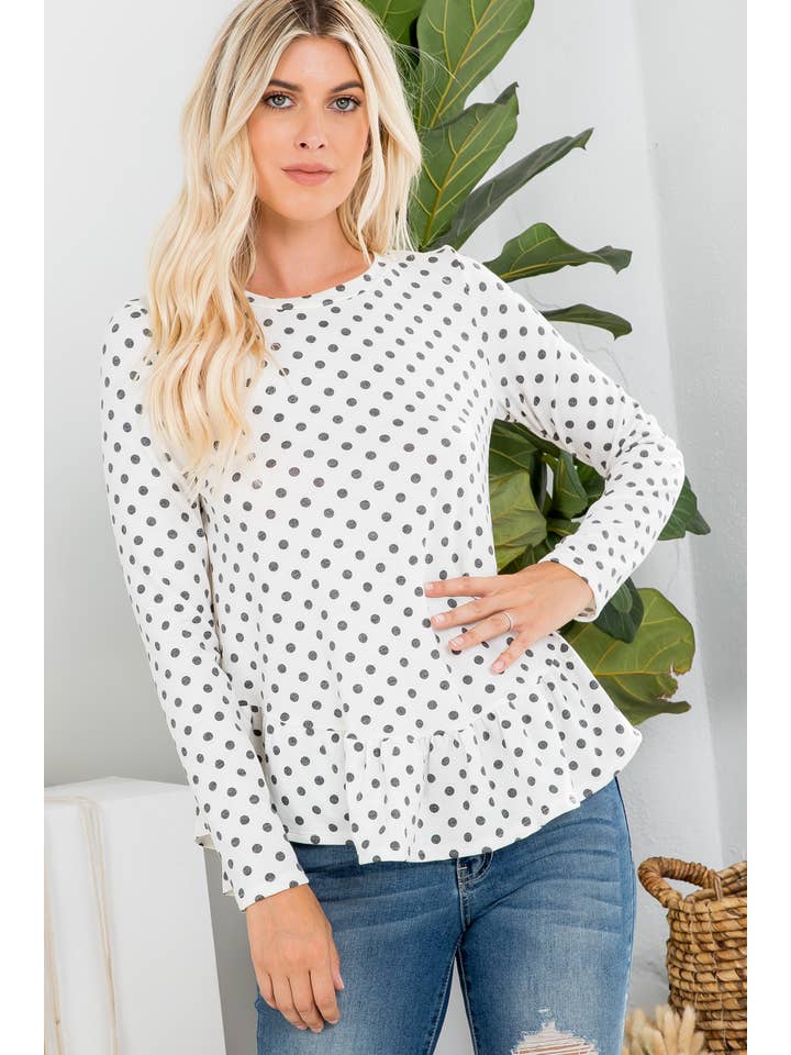 Sunday Morning – wholesale Blus - Dam – T70191 Prickig Långärmad Blus med Volanger