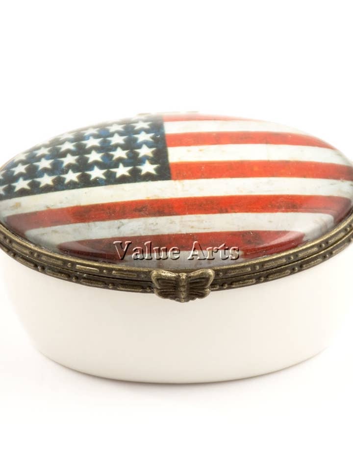 Vintage American Flag Oval Keepsake Box for wholesale by Value Arts