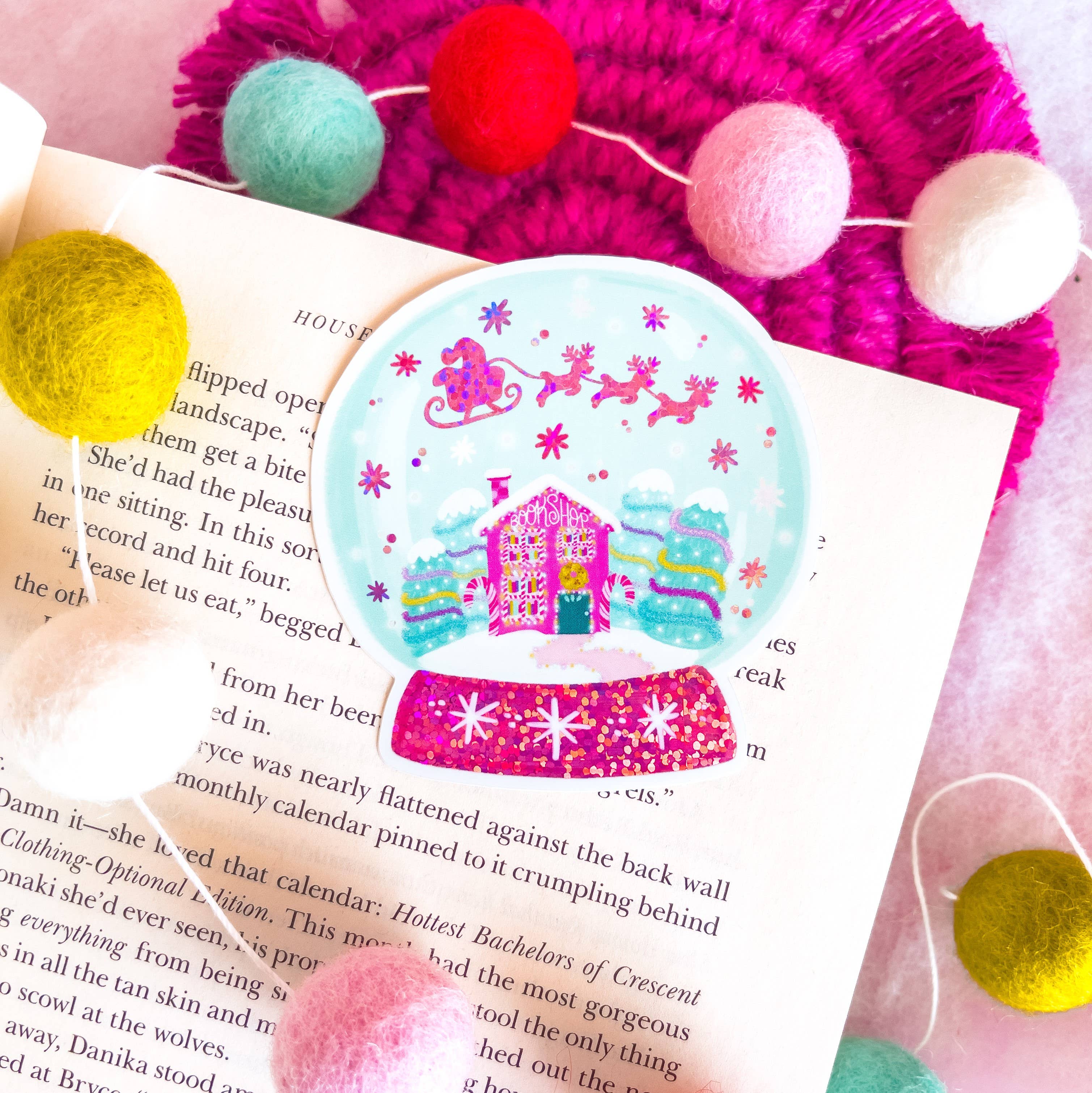 Emily Cromwell Designs - Wholesale Sticker - Christmas Bookshop Snow Globe Glitter Vinyl Sticker2