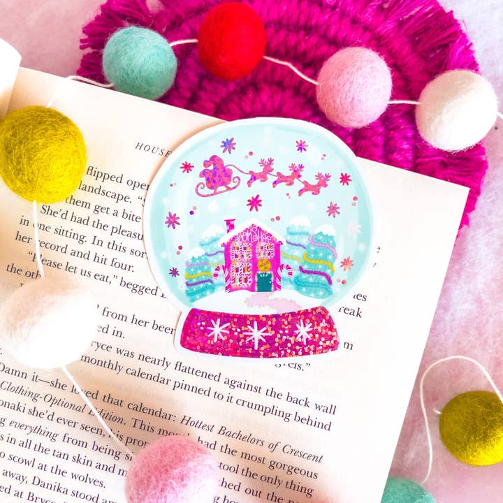 Emily Cromwell Designs - Wholesale Sticker - Christmas Bookshop Snow Globe Glitter Vinyl Sticker2