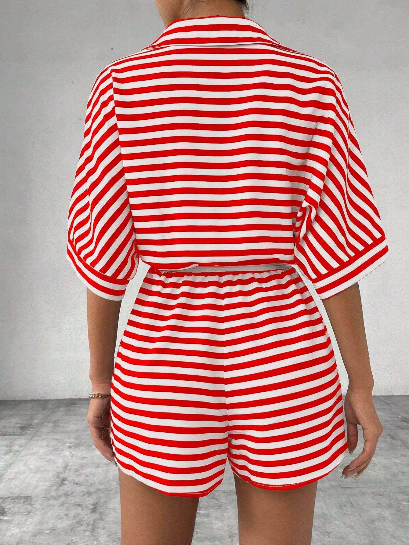 Comely Fashion - Wholesale Romper - Women's - Striped Buttons Up Summer Romper with Belt2