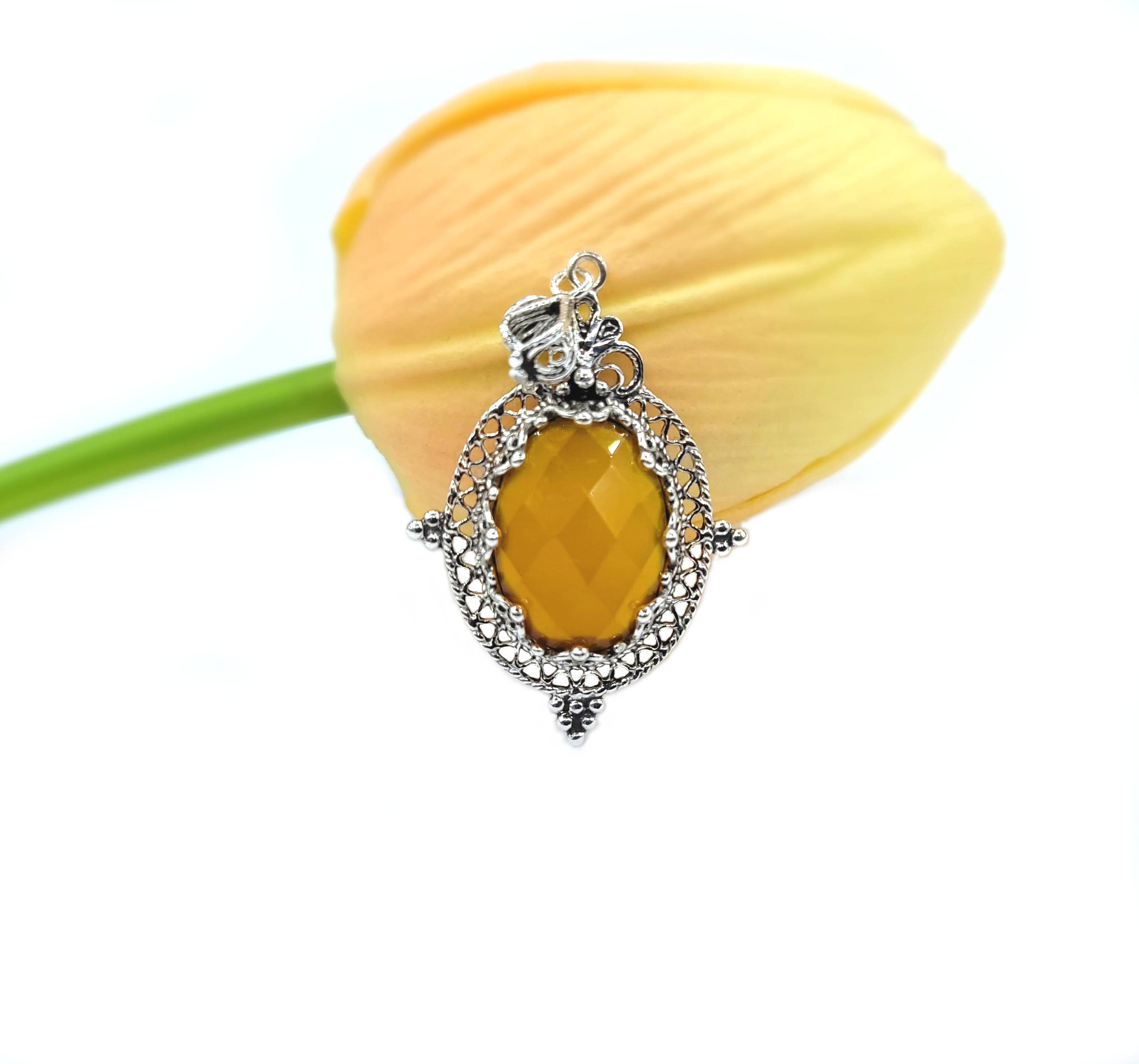 Filigranist Jewelry – Großhandel Kette mit Anhänger/Charm – Sterlingsilber Kunst Gelber Achat Edelstein Anhänger2