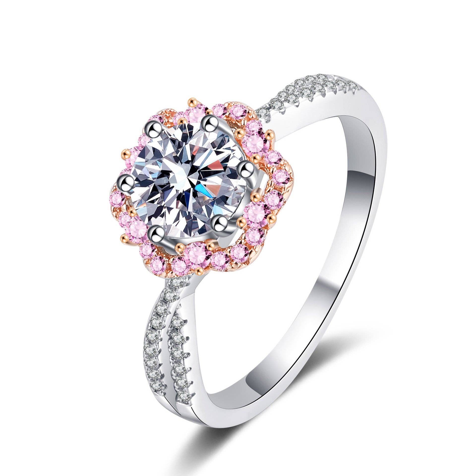 Perimade & Co. LLC - Vente Bagues de fiançailles - Bague de fiançailles en forme de moissanite Plum Blossom en argent sterling4