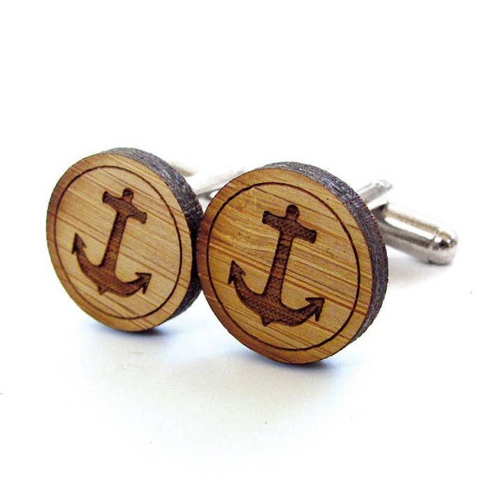 Bamboo Cufflinks - Anchor for wholesale by Cabin + Cub