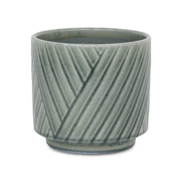 Cheungs Home Decor - Wholesale Plant Pot - Parlora Crossed Diagonal Pattern Ceramic Pot - Green