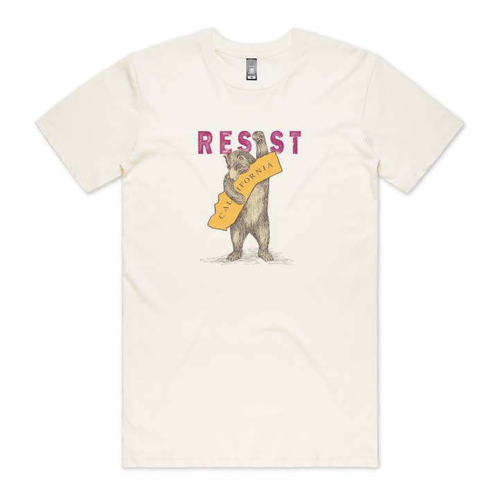 RESIST CA Bear Unisex Tee, Cream for wholesale by SF Mercantile