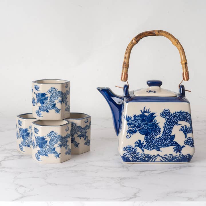 Urban Tokyo - Wholesale Tea Set - Oriental Ryu Dragon Tea Set 20oz Tea Pot with 4 Hexagon Cups (4/8)
