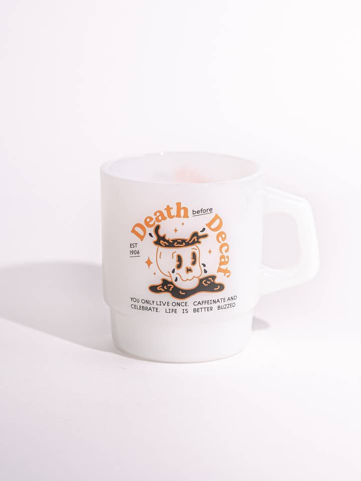 "Death before Decaf" Vintage Diner Mug for wholesale by Cheerware