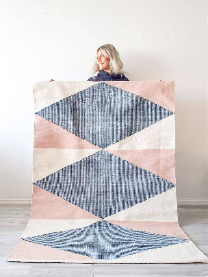 Rio Handwoven Navy and Pink Rug for wholesale by Mumo Toronto Inc
