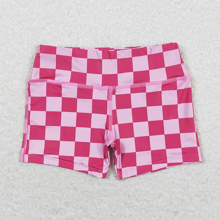 Aier Wholesale - Wholesale Shorts - Kids - Baby Girls Pink Checkered Biking Summer Bottoms Shorts0
