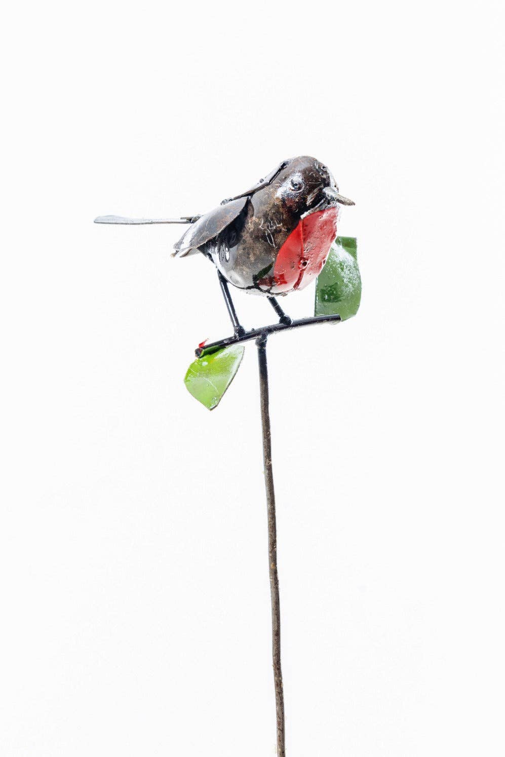 Wholesale Zimba-Arts METAL MEDIUM ROBIN ON STICK WITH LEAVES
