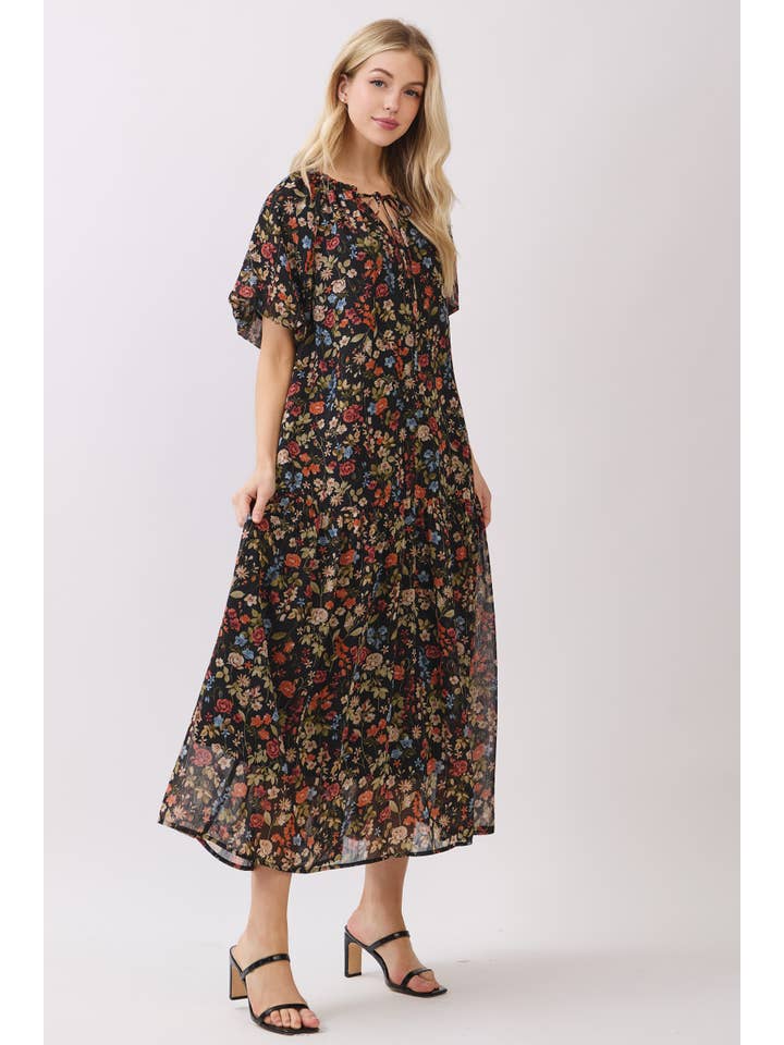 Calista - Wholesale Dress - Women's - BALLOON SLEEVE TIERED MIDI DRESS - VJD4290612