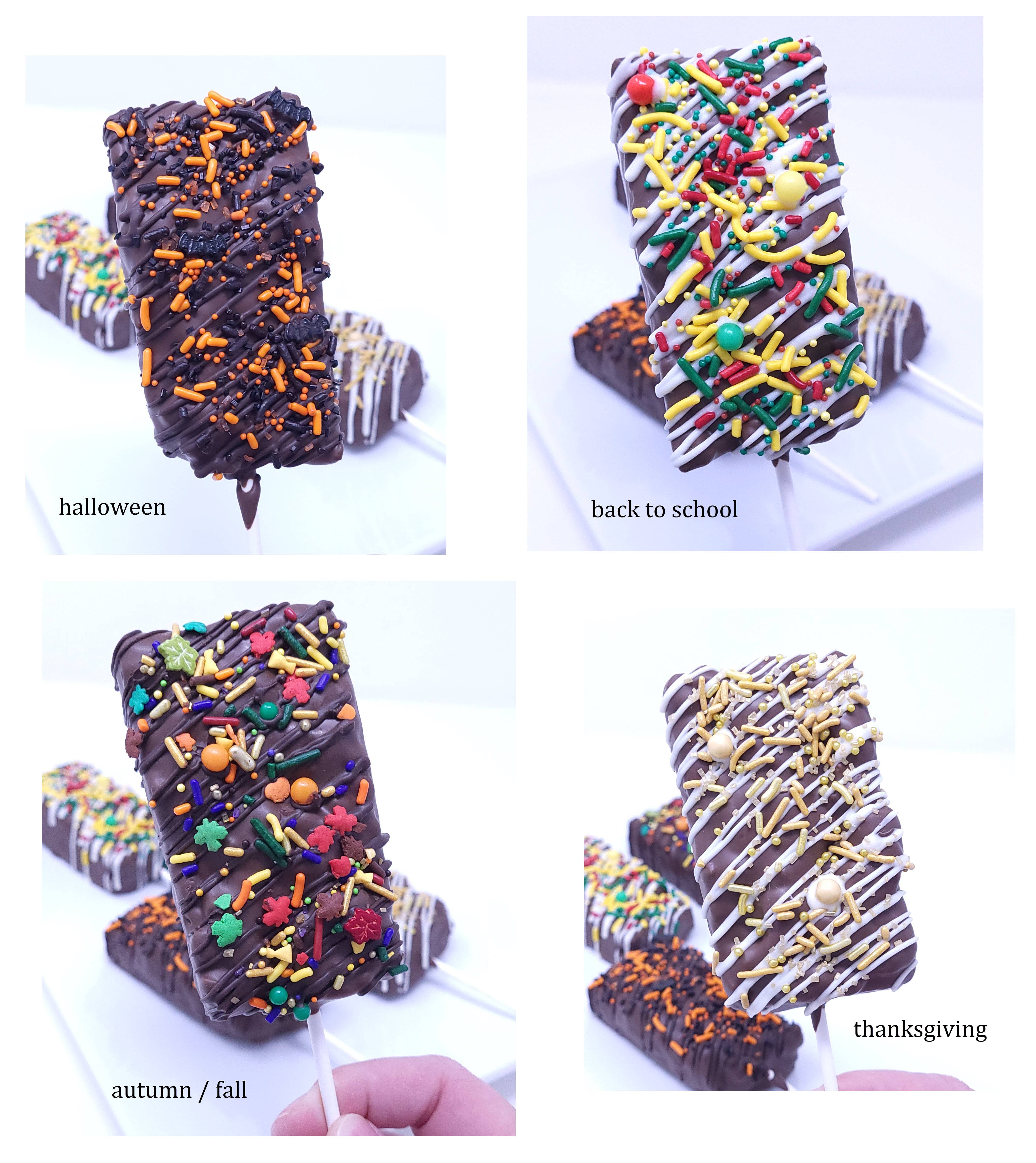 Wild Angel Treats, LLC – wholesale Chokladtäckta godisar – Chokladdoppad Rice Krispie Treat - välj tema/färg1