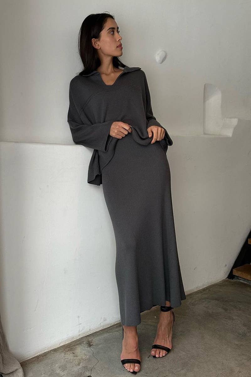 NINEXIS - Vente Ensemble haut et jupe - Femme - CWSS0750_ENSEMBLE DE JUPE-PULL À MANCHES LONGUES ET COL EN V TRICOTÉ14