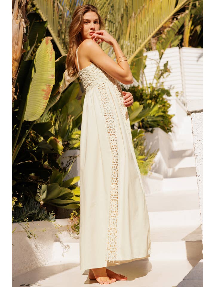 Burgundy LD1805 Crochet Accent Maxi Dress for wholesale on Faire7