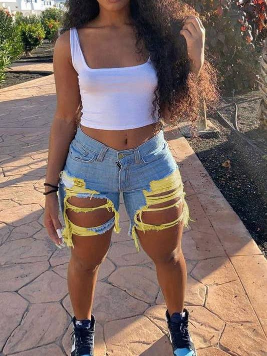 ripped distressed denim shorts for wholesale by Queen Fashion