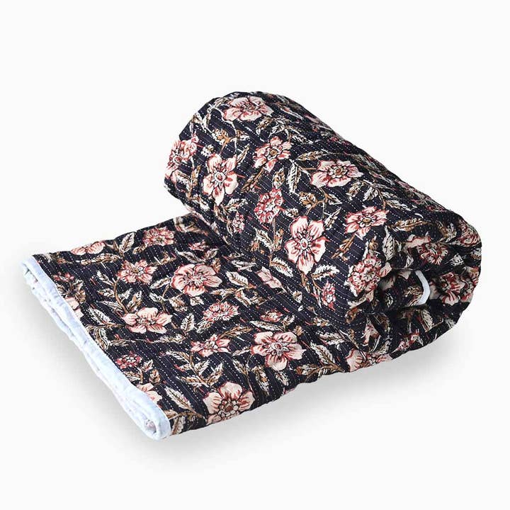 Daffodil Hand Block Printed Quilt for wholesale by Thread To Form