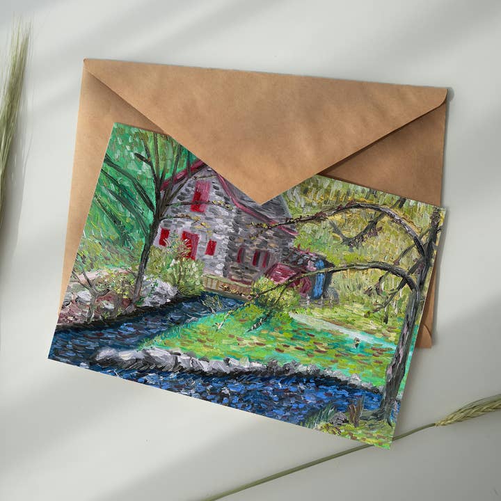 Carte de vœux Nature, Design de peinture à l'huile Auberge rustique pour la vente par Deking Art