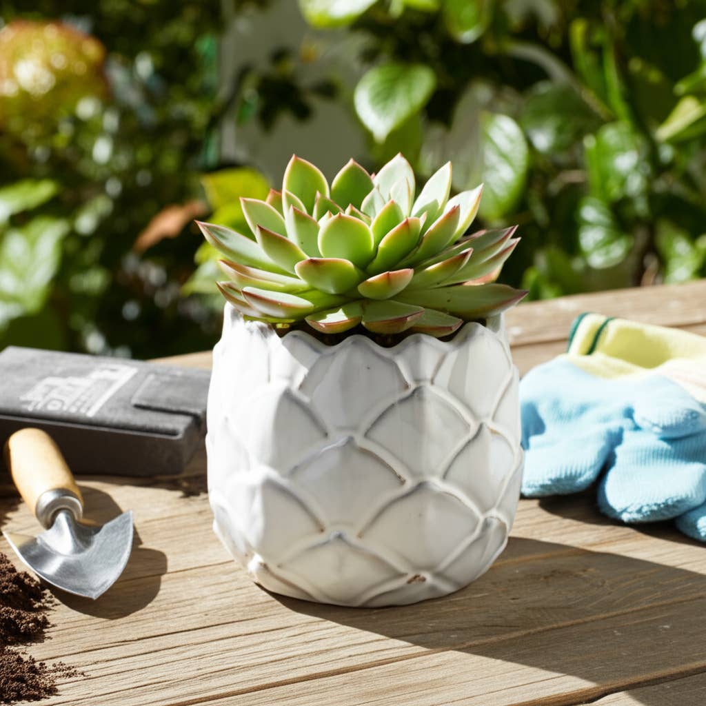 Sagebrook Home - Wholesale Plant Pot - Ceramic Rounded Silhouette Artichoke Planter - White, 5 in.2