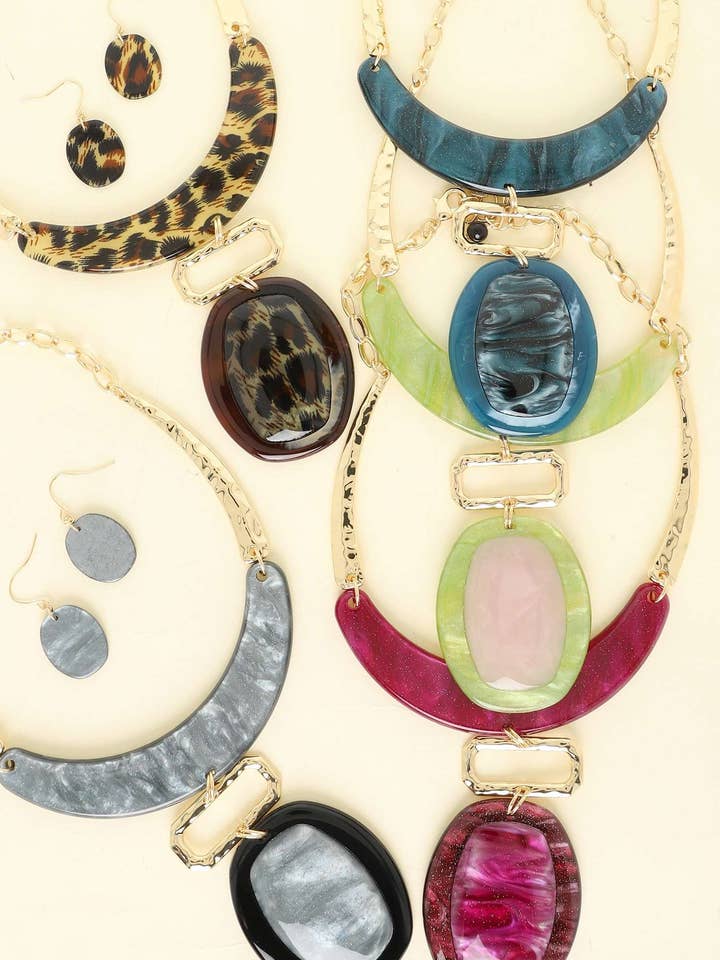 ACRYLIC GEOMETRIC STATEMENT NECKLACE SET N16044 for wholesale by anbfashion