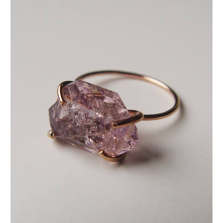 Friedasophie - Wholesale Single Stone/Solitaire Ring - Amethyst Herkimer Gold Ring, Raw Amethyst Crystal Ring