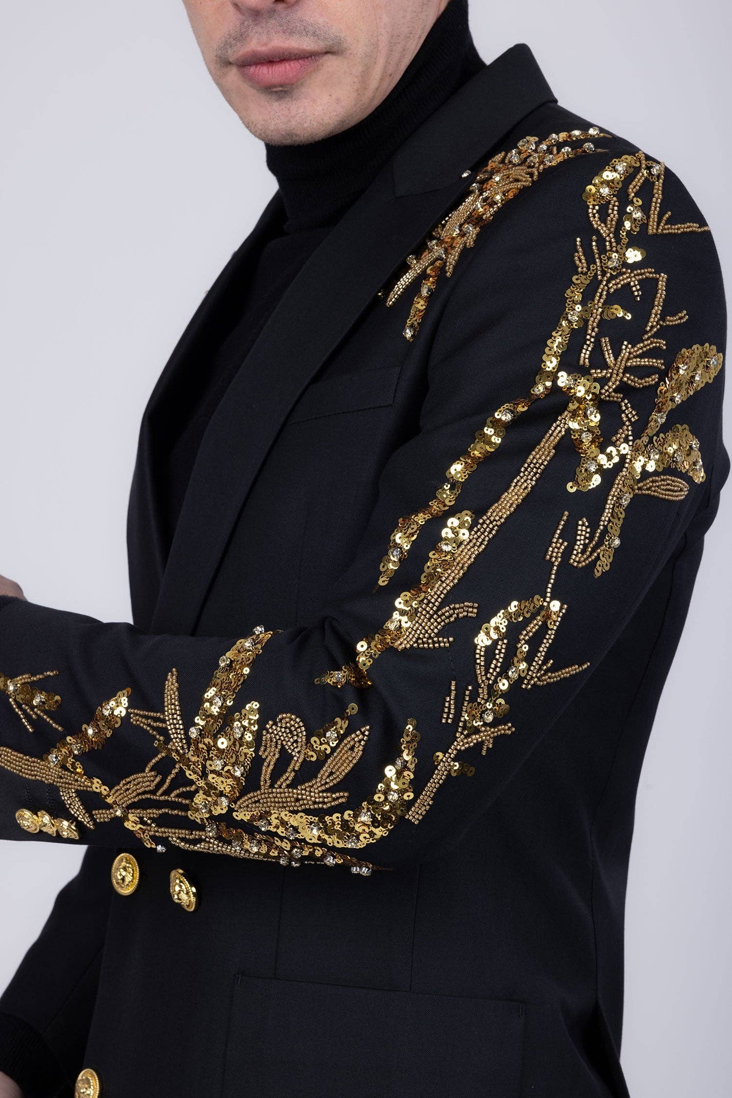 BARABAS - Wholesale Suit Set - Men's - Men's Sequins Double-Breasted Peak Lapel Suit 5SU374