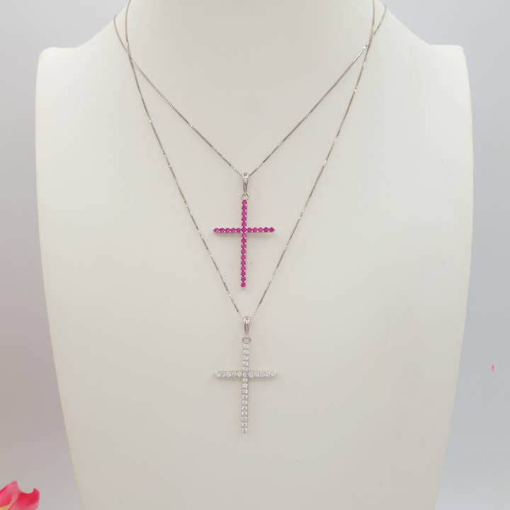 Daemon srls - Wholesale Pendant/Charm Necklace - CROSS ~ ARGENTO 925 ~ Collana con pendente croce in cubic zirconia6