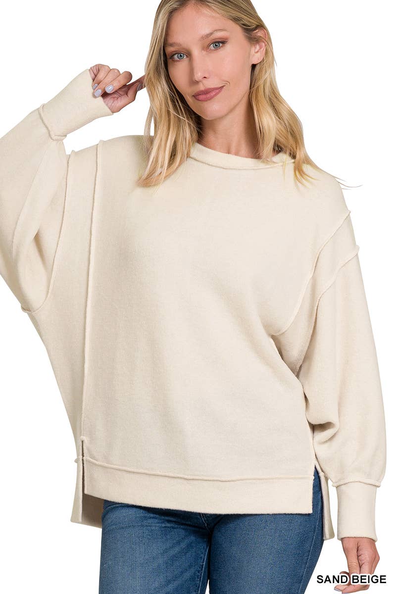 42POPS - Wholesale Knit Sweater - Women's - `.Brushed Melange Hacci Exposed Seam Sweater W/ Side13