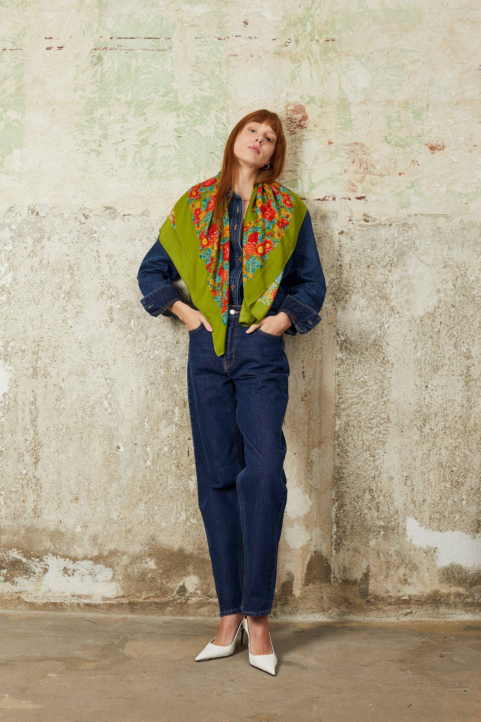 Eturel Madrid - Wholesale Scarf - Women's - Portuguese scarf with olive green flowers4