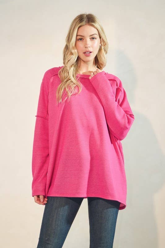 Sunday Morning - Wholesale Tunic - Women's - T9076HE14-Oversized Solid Long Sleeve Top2