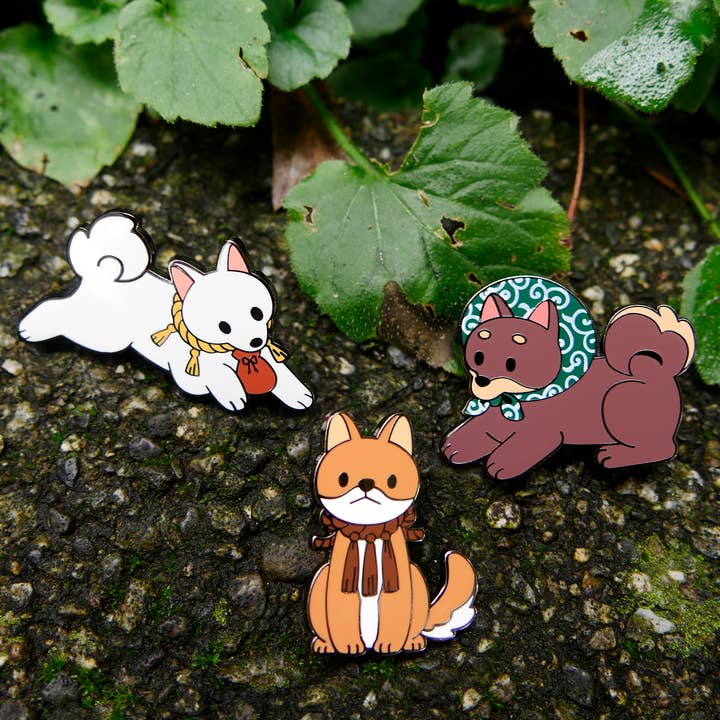 Meg-chan Doodles - Wholesale Lapel Pin/Button - Shiba Inu Enamel Pin | Japanese Okage-inu | White Shibe2