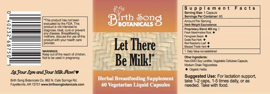 Birth Song Botanicals Co. - Wholesale Oral Supplement/Vitamin - Let There Be Milk! Liquid Herbal Breastfeeding Capsules 60 Ct.8