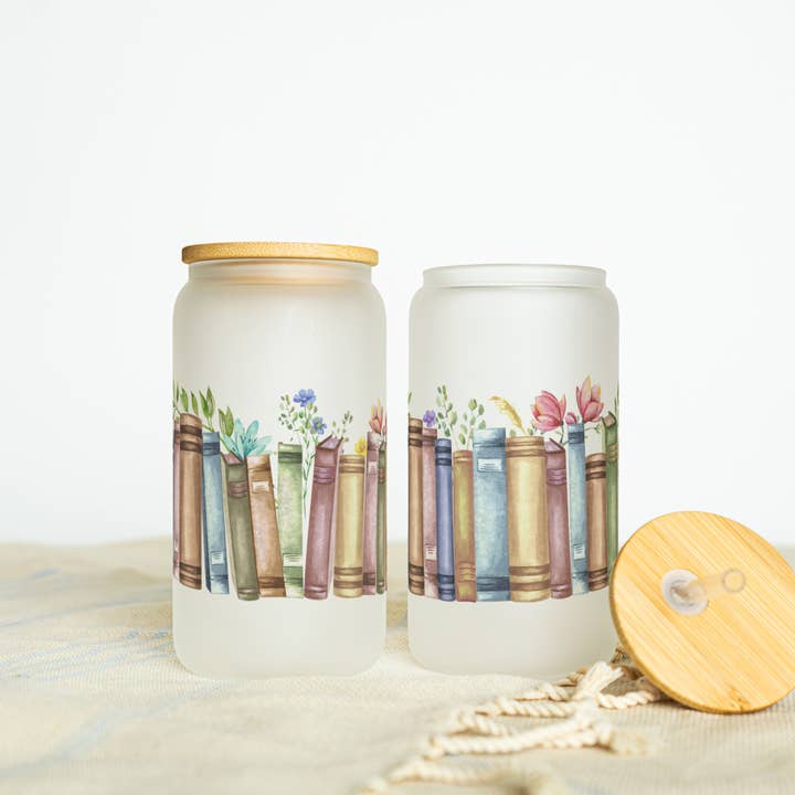 Book Lovers 18oz Frosted Glass Tumbler & Bamboo Lid for wholesale by The Traveled LaneĀ®