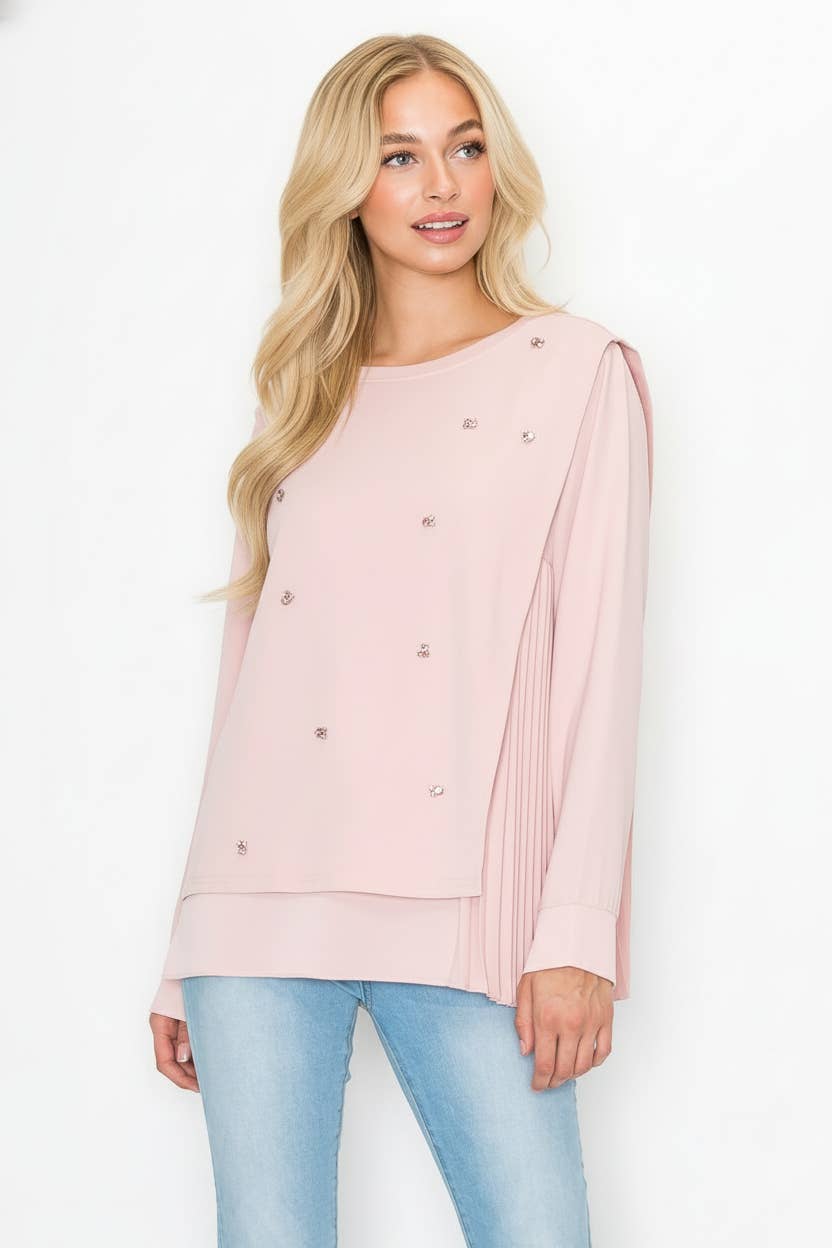 Joh Apparel – Engroshandel Bluse - Dame – Rilynn-top med plisseringer og diamanter2