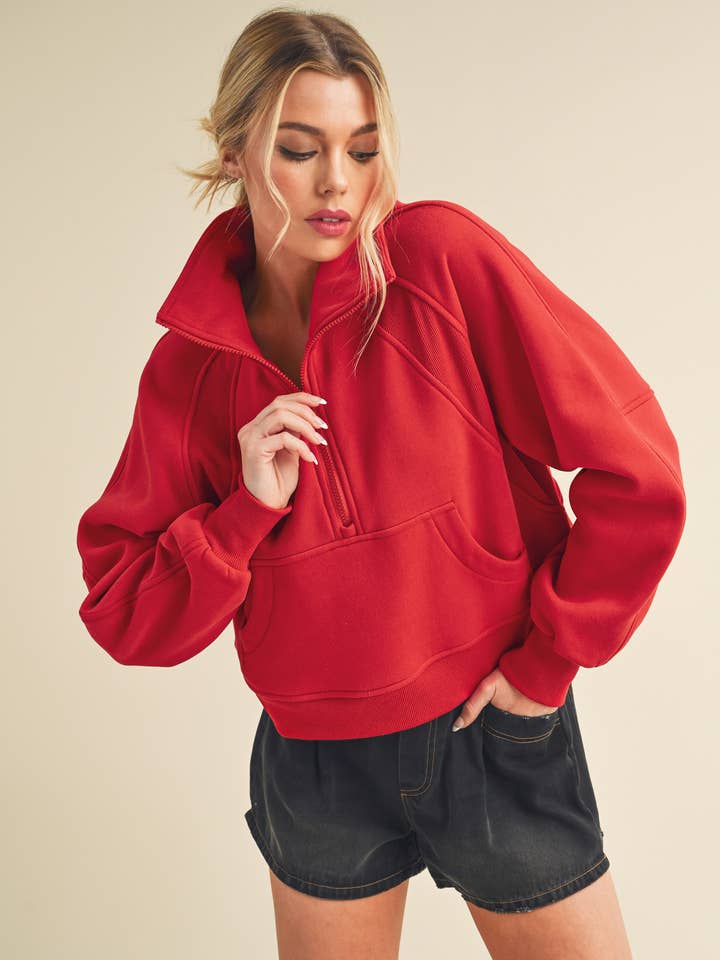 *SMALL ONLY* 950CK Dove Funnel Neck Half Zip for wholesale by AEMI + CO