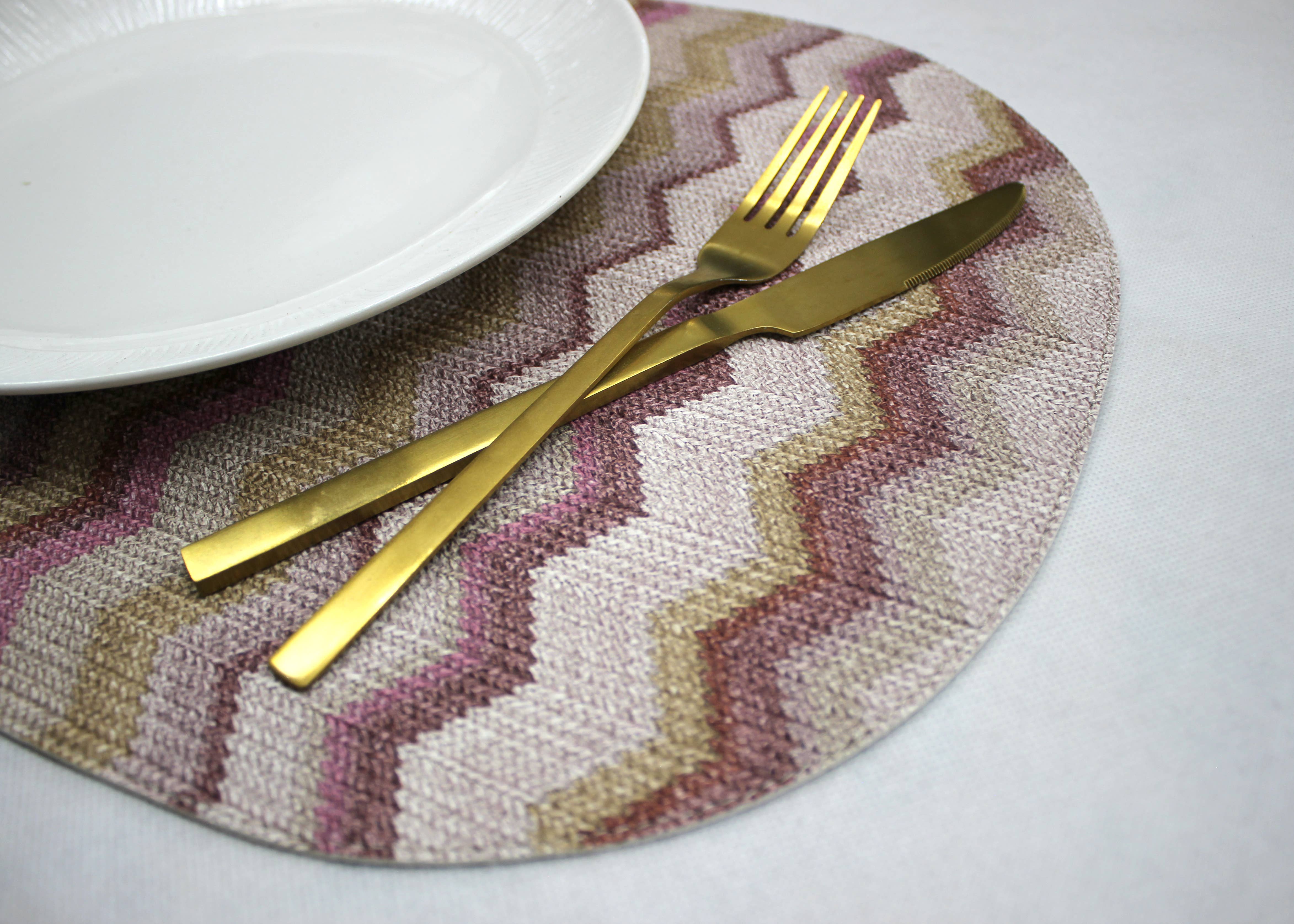 Signature Home Collection GmbH - Wholesale Placemat - Set of 6 oval synthetic leather zigzag grey blue pink placemat10