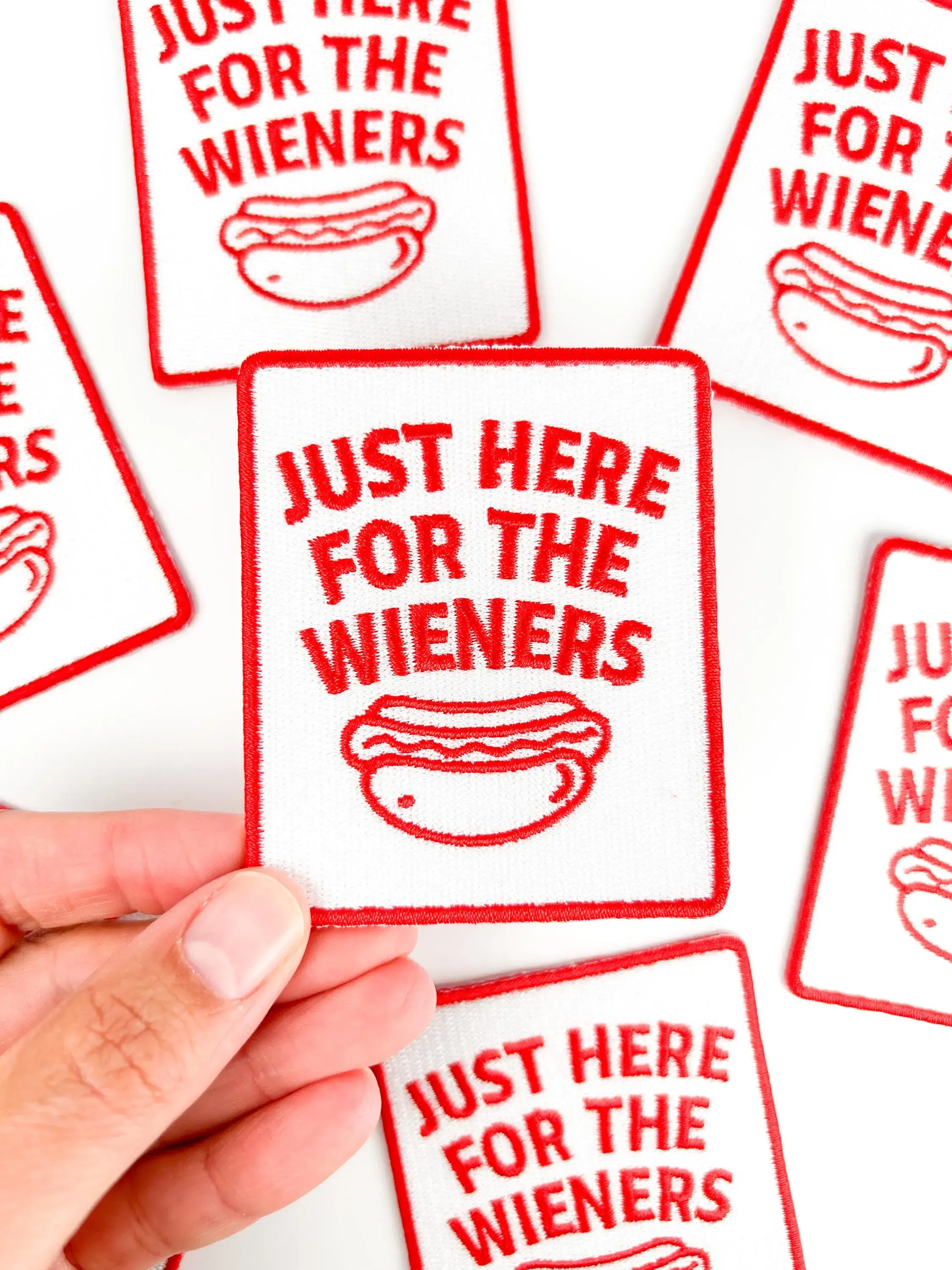 Field Trip Threads - Wholesale Patch - Just Here for the Wieners Embroidered Patch Iron On Hot Dog2