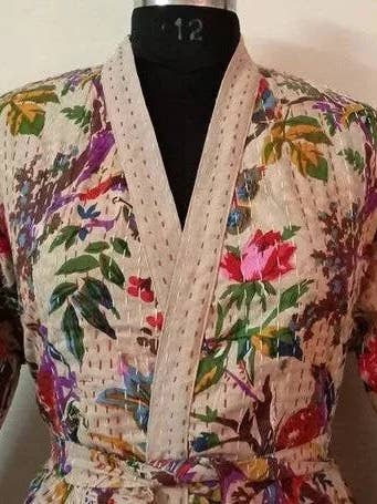 GYPSY STUDIO - Wholesale Robe – Women's - Bird Print Kimono Kantha Jacket Handmade Kantha Yukata Dress1