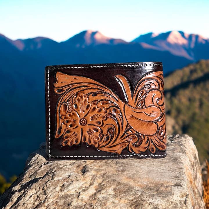 Western Linens - Venta al por mayor Cartera - Hombre - Cartera de hombre de cuero repujado Bloom1