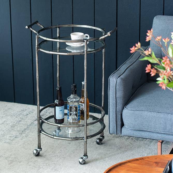 Carrito de bar de bambú de 2 niveles de 16x20x30" - Plata para venta al por mayor de A&B Home Group Inc.