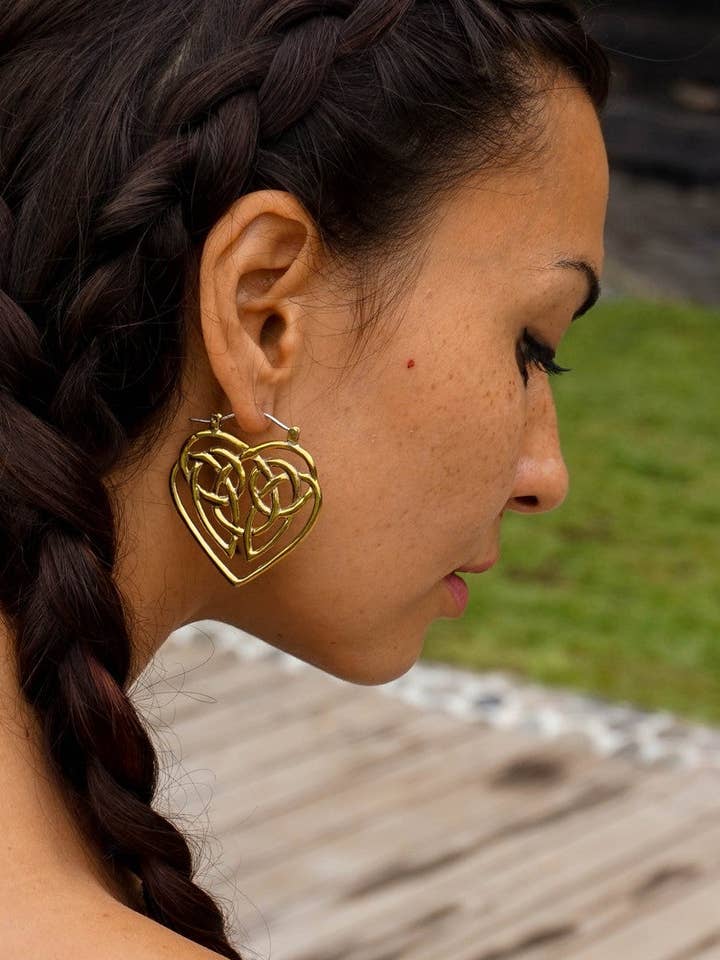 Celtic Heart Earrings - brass for wholesale by sundaricreations
