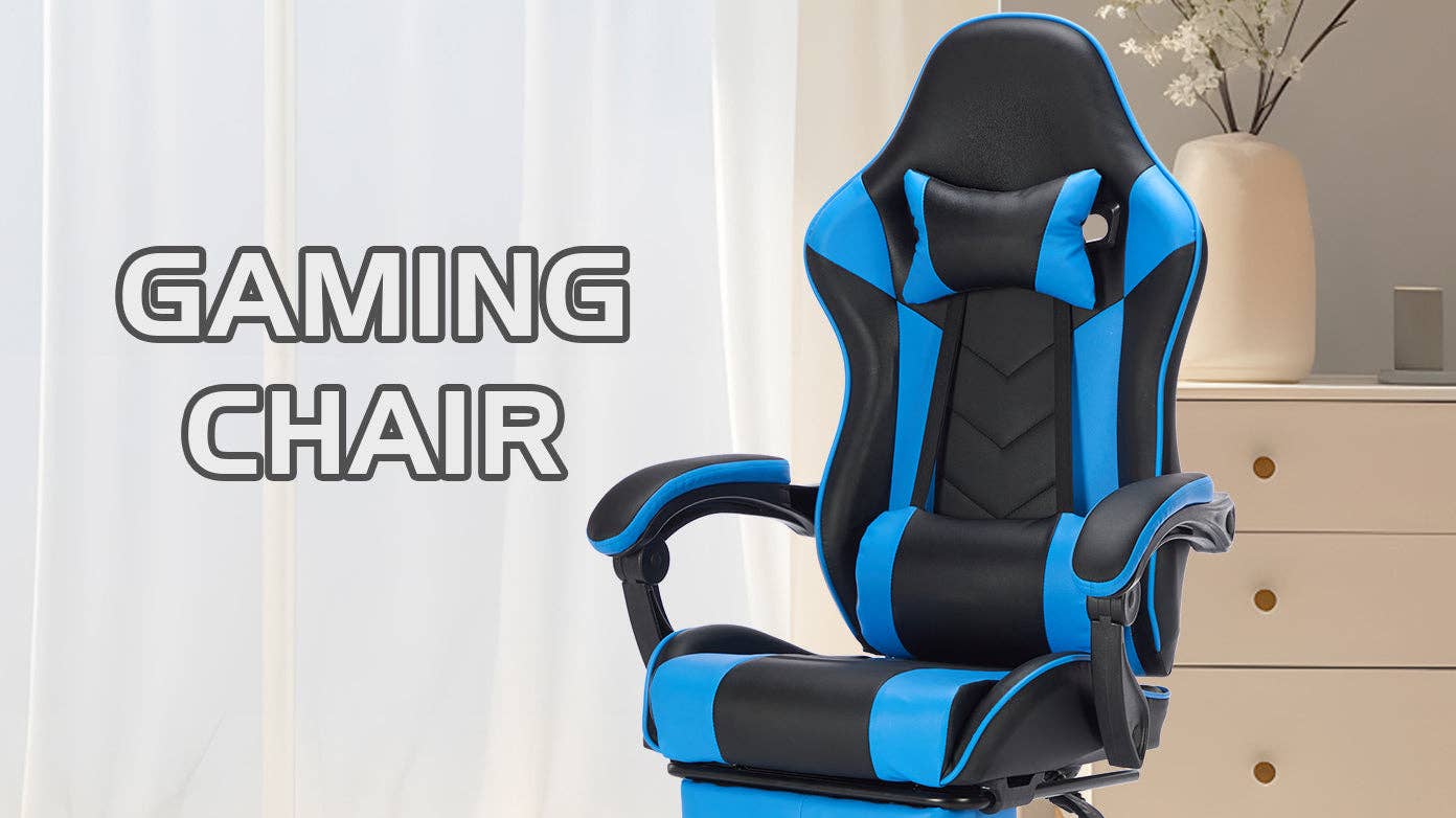 39F Inc. - Wholesale Chair - Blackblue Gaming Chair with Footrest & Ergonomic Support15