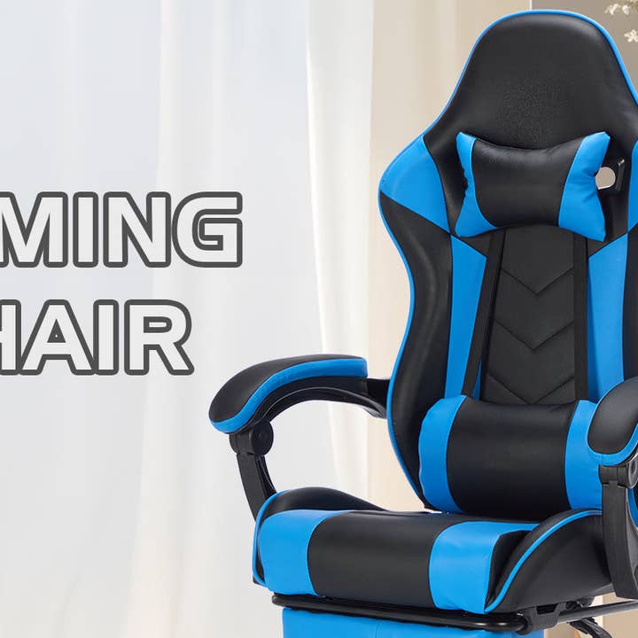 39F Inc. - Wholesale Chair - Blackblue Gaming Chair with Footrest & Ergonomic Support15