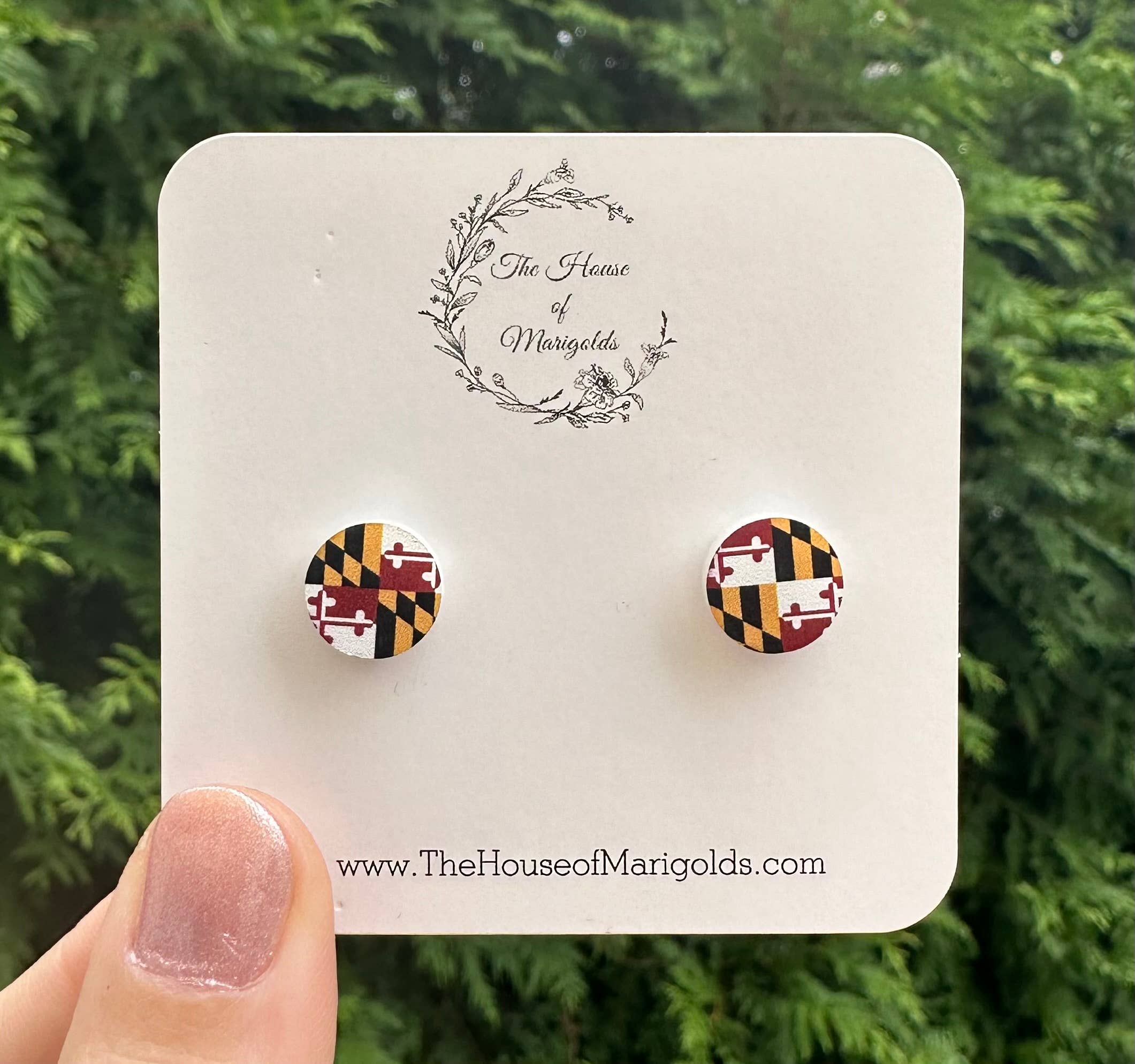 The House of Marigolds - Vente Clous d'oreille - Petites puces à clous représentant le drapeau du Maryland, boucles d'oreilles Maryland