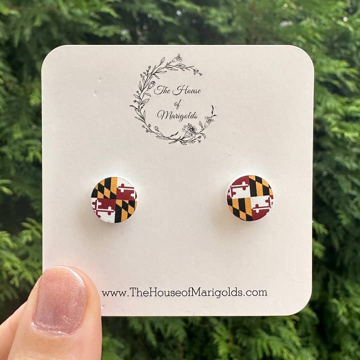 The House of Marigolds - Vente Clous d'oreille - Petites puces à clous représentant le drapeau du Maryland, boucles d'oreilles Maryland
